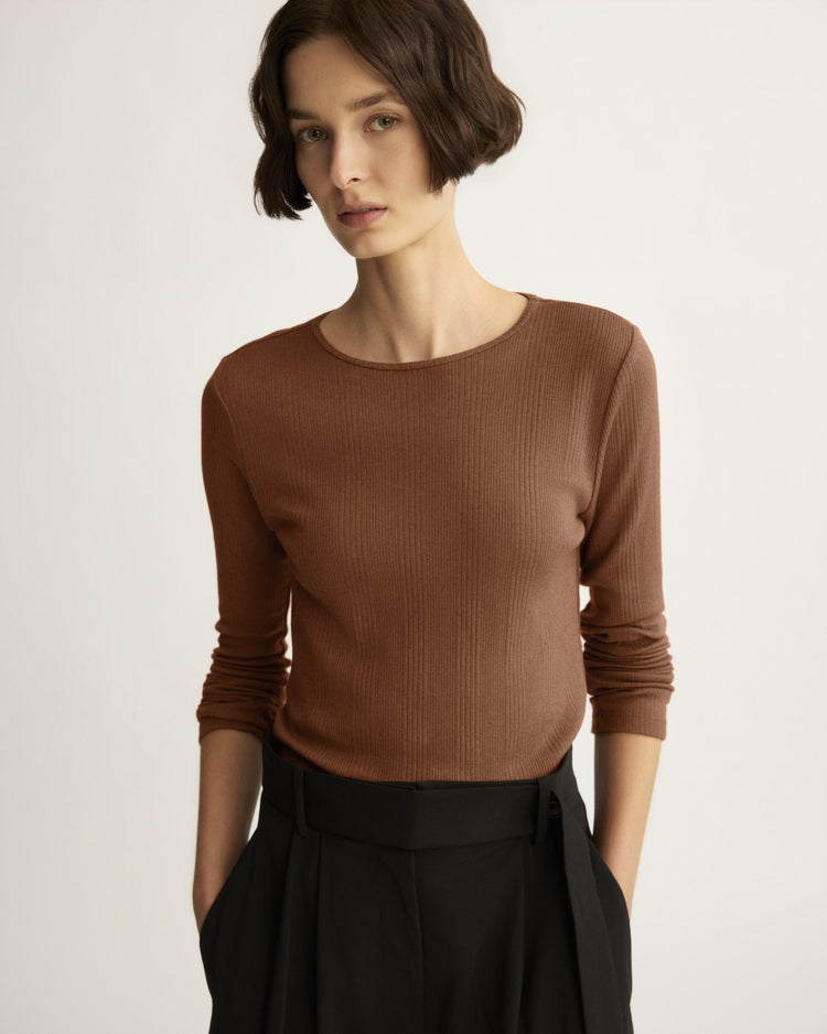 Clark Long Sleeve Tee in Chocolate
