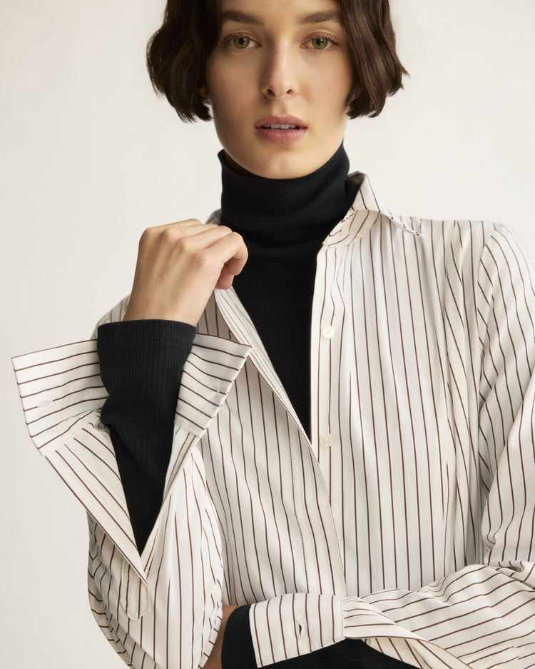 Bennett Striped Midi Dress with Godets in Chocolate Stripe