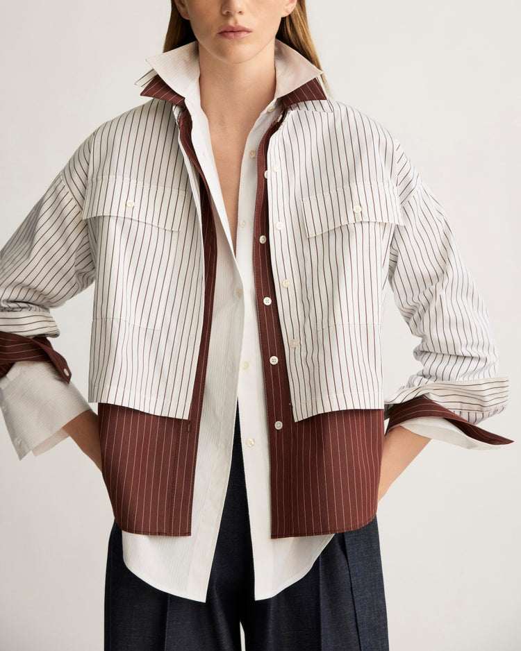 Hester Striped Button Down Shirt in Chocolate Stripe