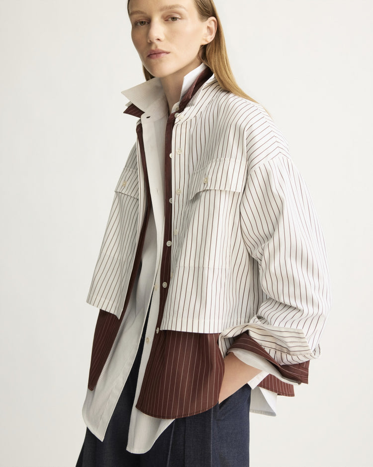 Hester Striped Button Down Shirt in Chocolate Stripe