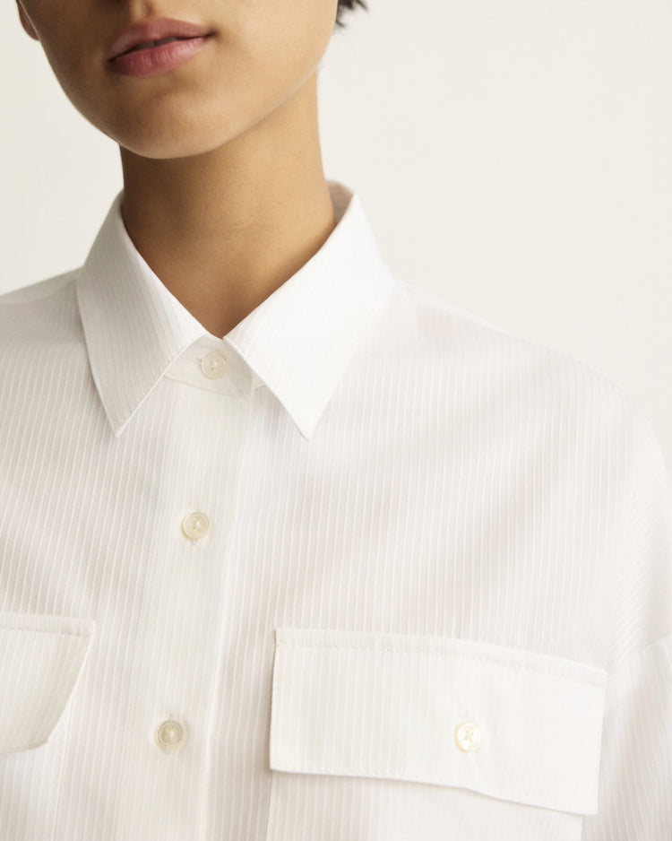 Hester Striped Button Down Shirt in Corded White
