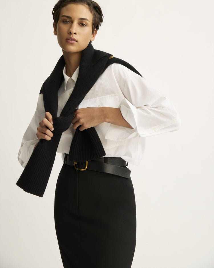 Hester Striped Button Down Shirt in Corded White