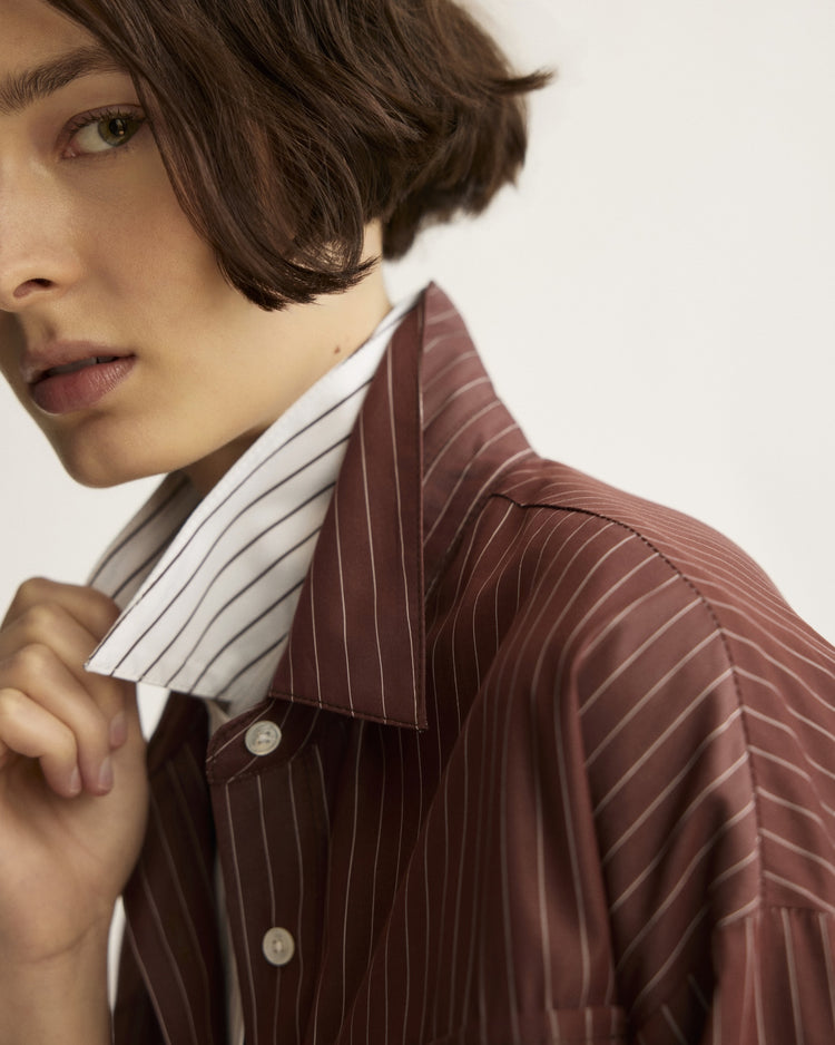 Hester Striped Button Down Shirt in Oxblood Stripe