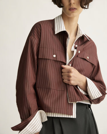 Hester Striped Button Down Shirt in Oxblood Stripe