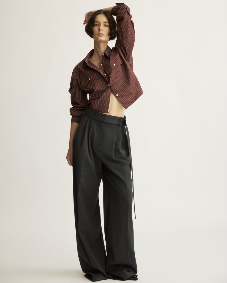 Hester Striped Button Down Shirt in Oxblood Stripe
