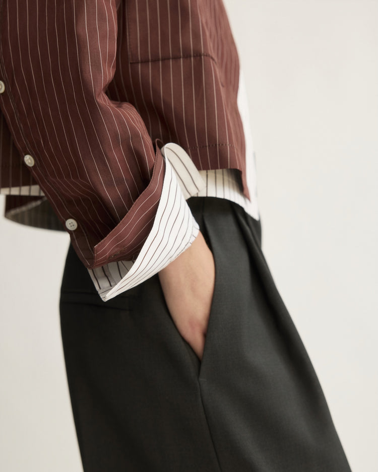 Hester Striped Button Down Shirt in Oxblood Stripe