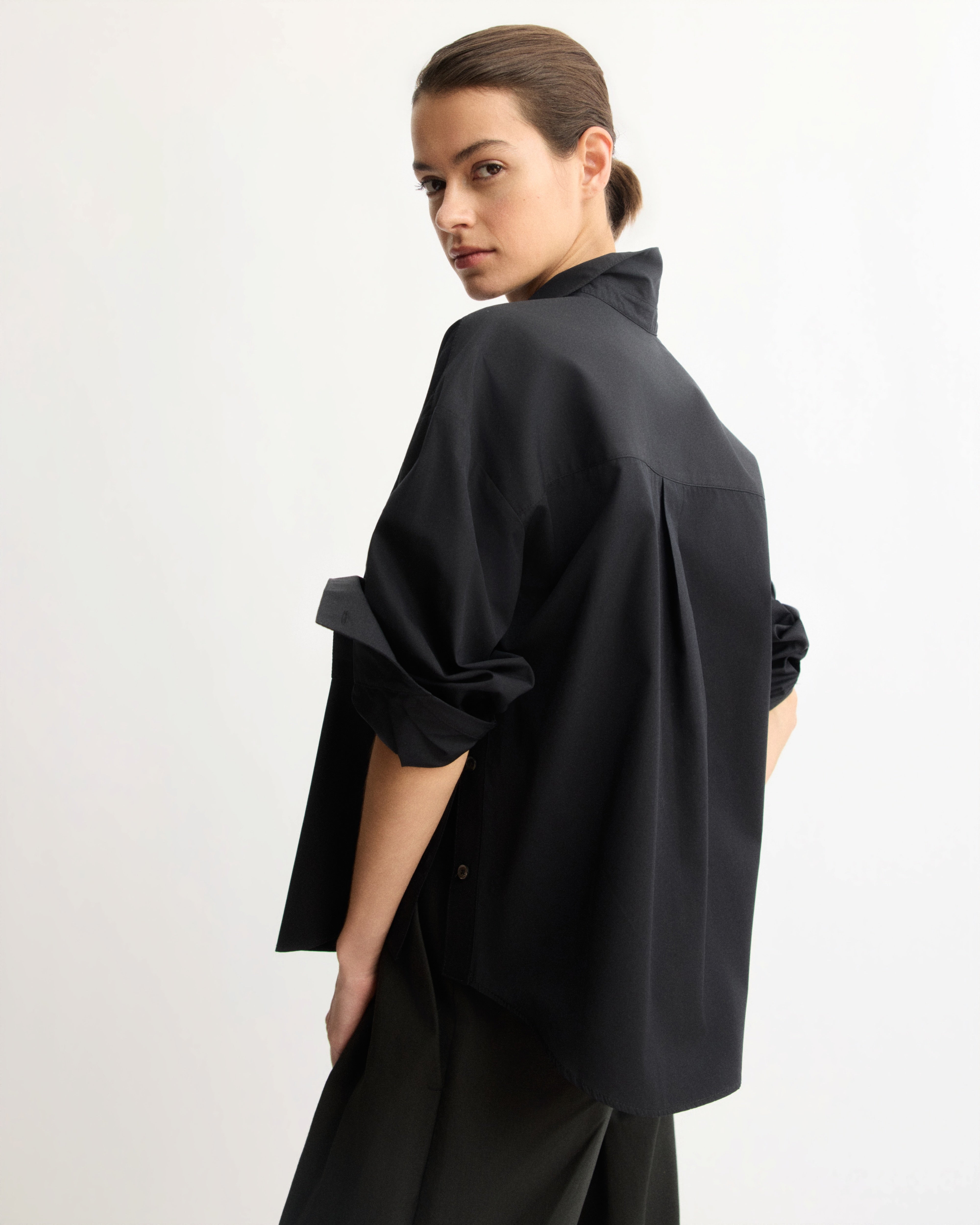 【D.Nart.Ampta】 tuck detail shirt black Watts Side Button Shirt in Black – Arlo Mott