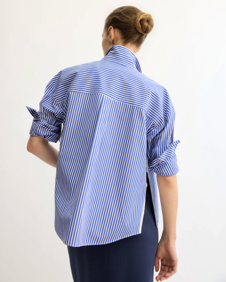 Watts Side Button Shirt in Blue Stripe S / Blue Stripe