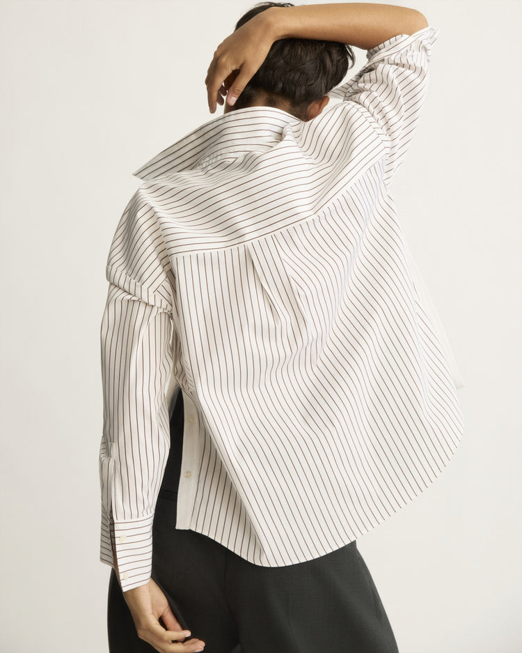 Watts Side Button Shirt in Chocolate Stripe