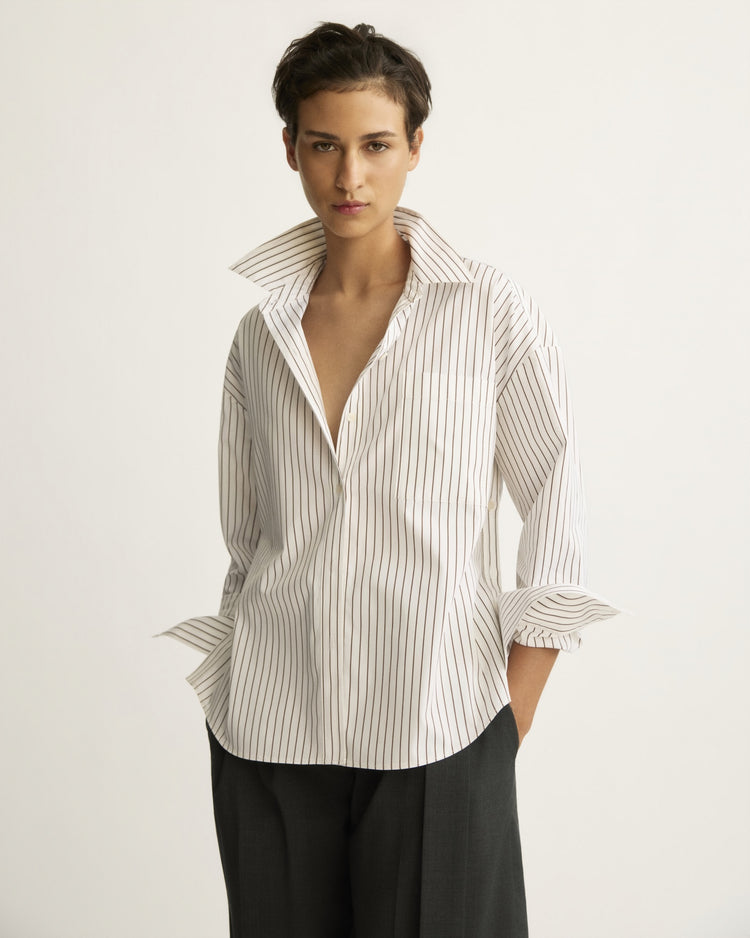 Watts Side Button Shirt in Chocolate Stripe