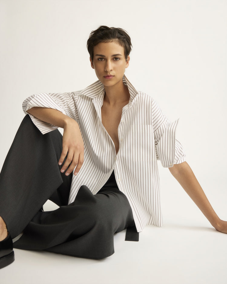 Watts Side Button Shirt in Chocolate Stripe