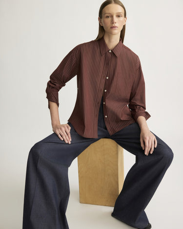 Watts Side Button Shirt in Oxblood Stripe