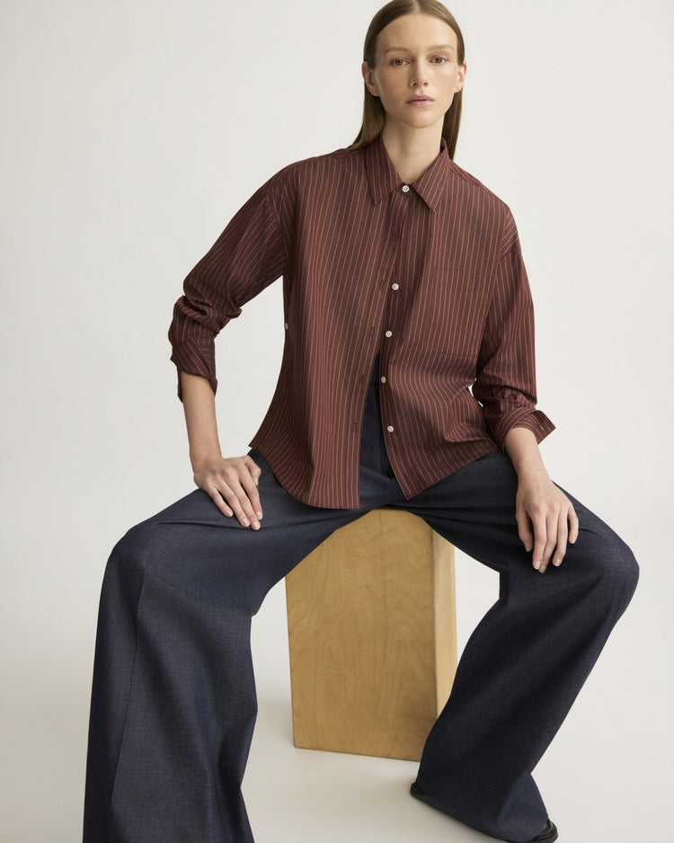Watts Side Button Shirt in Oxblood Stripe