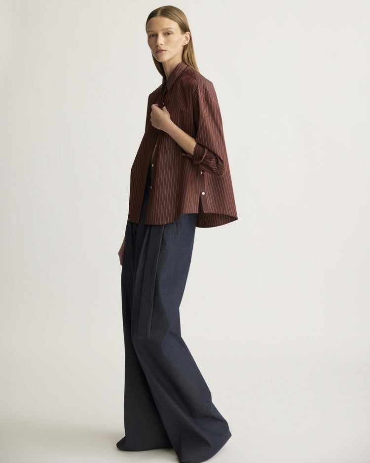 Watts Side Button Shirt in Oxblood Stripe