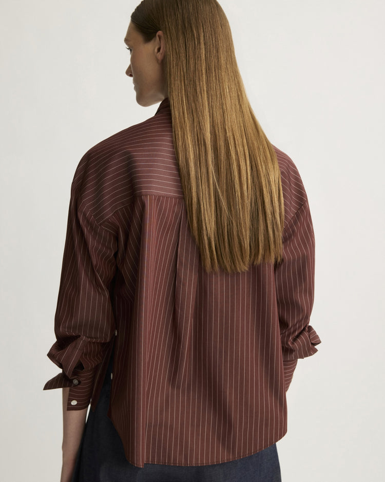 Watts Side Button Shirt in Oxblood Stripe