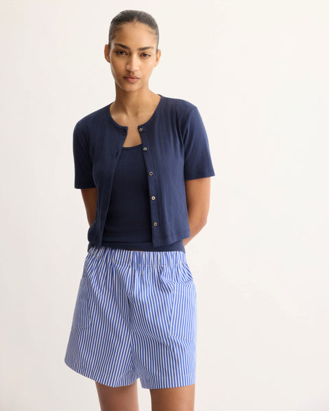 Marion Short Sleeve Cardigan in Navy – Arlo Mott