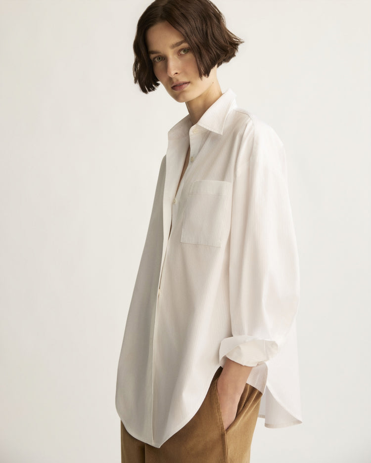 Webster Striped Boyfriend Shirt in Corded White
