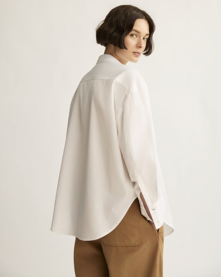 Webster Striped Boyfriend Shirt in Corded White