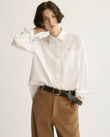 Webster Striped Boyfriend Shirt in Corded White