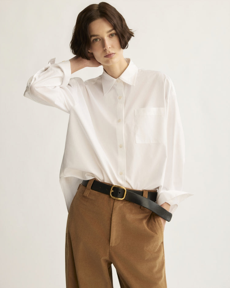 Webster Striped Boyfriend Shirt in Corded White