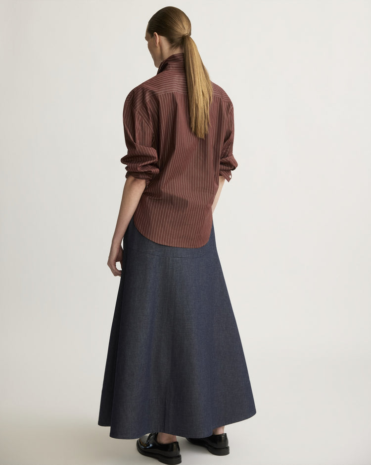 Webster Striped Boyfriend Shirt in Oxblood Stripe