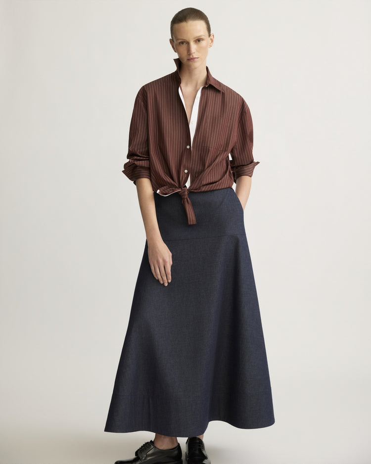 Webster Striped Boyfriend Shirt in Oxblood Stripe