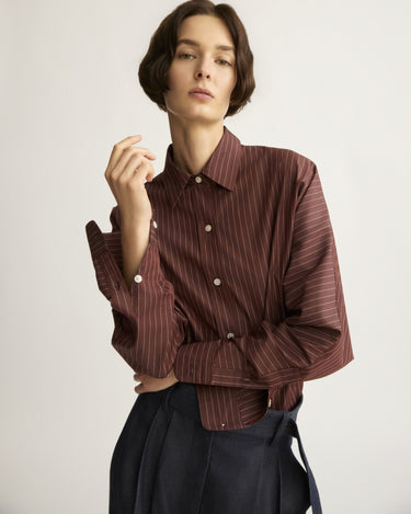 Crosby Striped Dolman Shirt in Oxblood Stripe