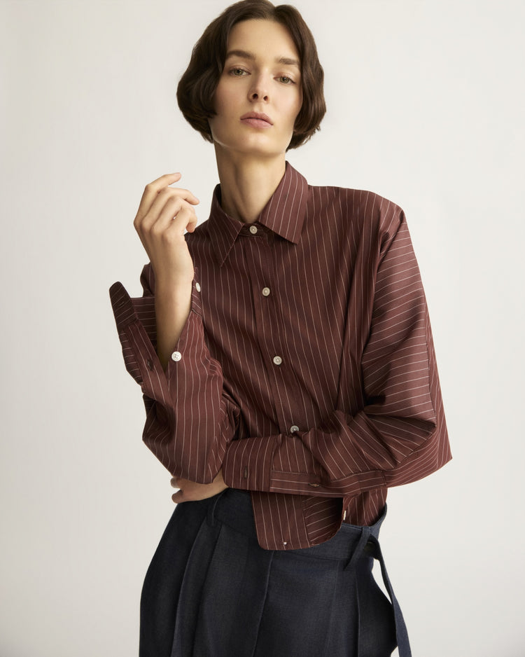 Crosby Striped Dolman Shirt in Oxblood Stripe