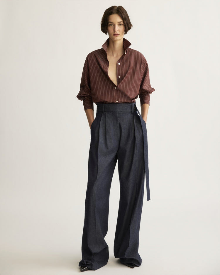 Heath Pleated Barrel Trouser in Denim