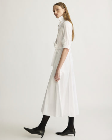 Bennett Striped Midi Dress with Godets in Corded White