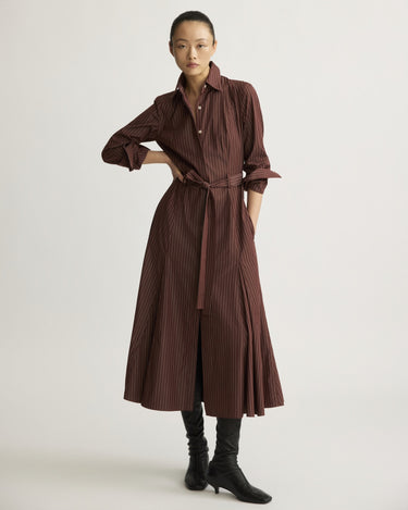 Bennett Striped Midi Dress with Godets in Oxblood Stripe