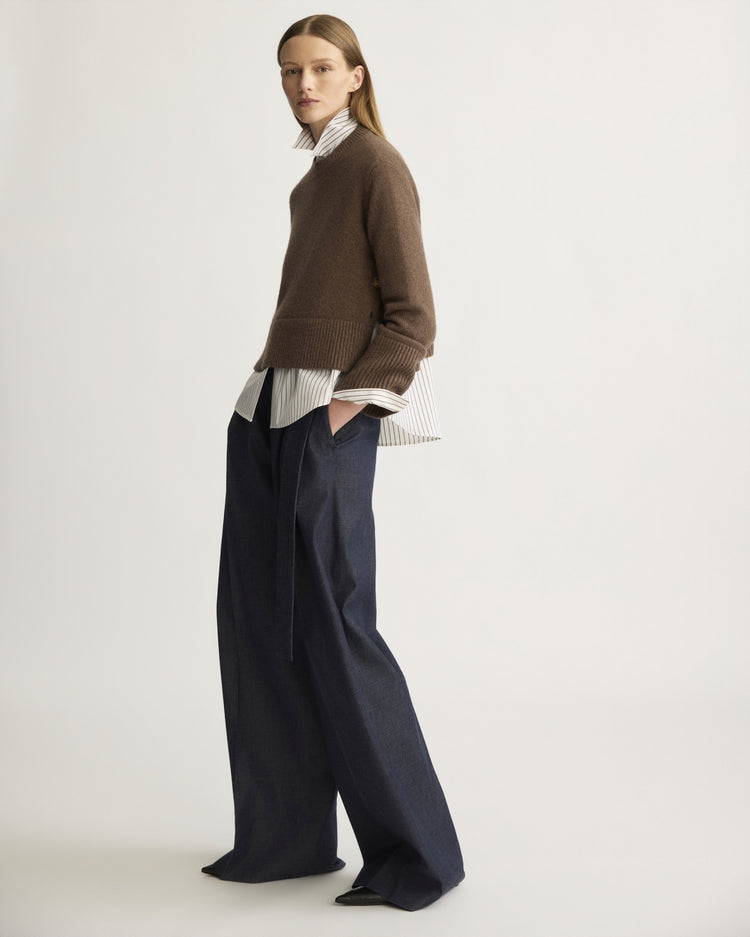 Bethune Chunky Crewneck with Side Buttons in Brownstone