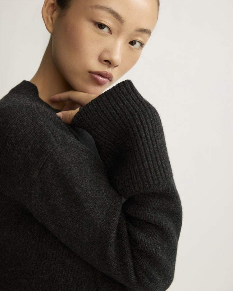 Bethune Chunky Crewneck with Side Buttons in Charcoal