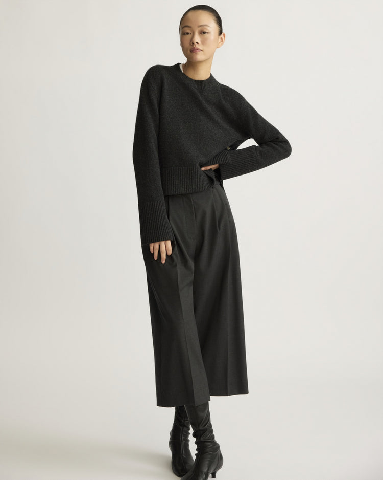 Bethune Chunky Crewneck with Side Buttons in Charcoal
