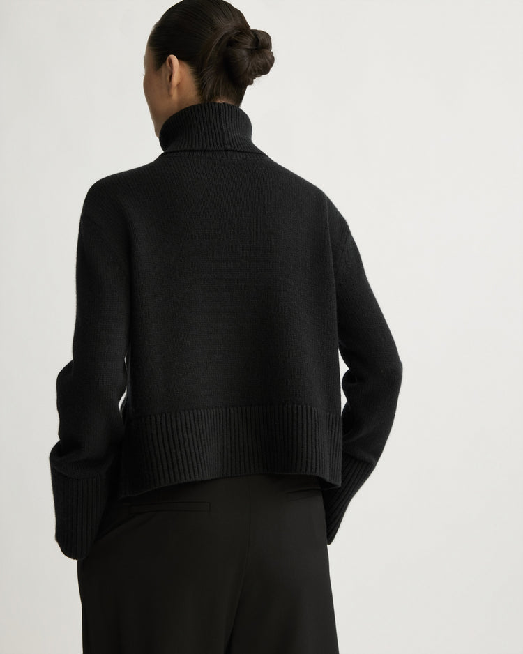 Worth Chunky Turtleneck with Side Buttons in Black