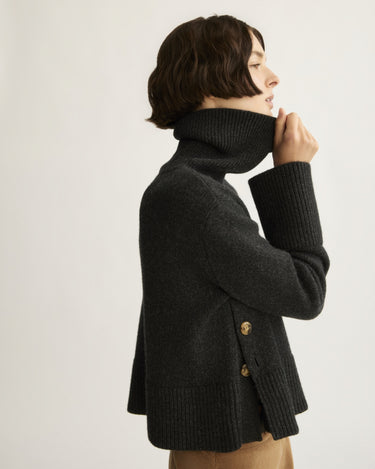 Worth Chunky Turtleneck with Side Buttons in Charcoal