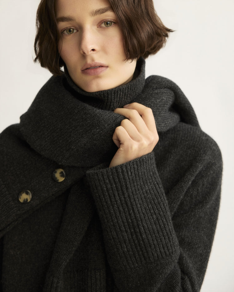 Worth Chunky Turtleneck with Side Buttons in Charcoal