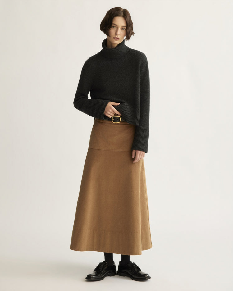 Worth Chunky Turtleneck with Side Buttons in Charcoal
