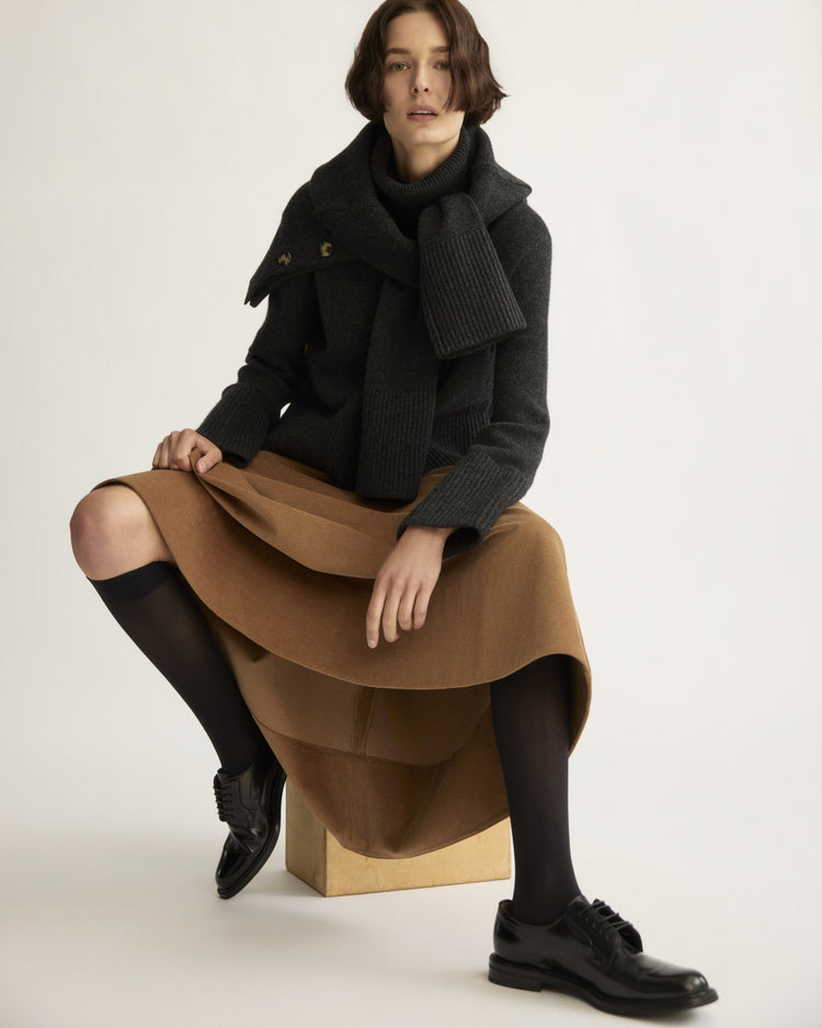 Worth Chunky Turtleneck with Side Buttons in Charcoal