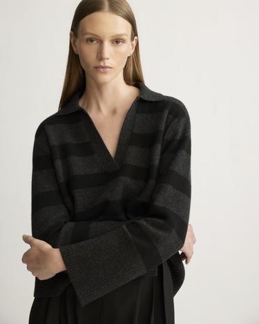 Allen Oversized Johnny Collar in Charcoal Stripe