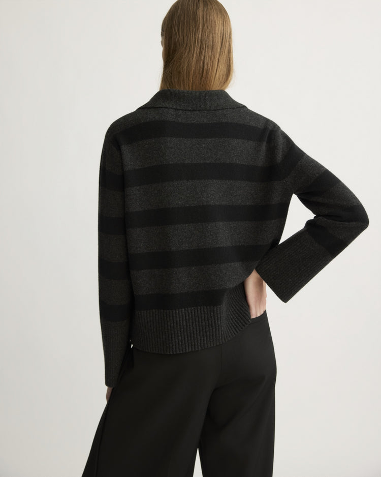 Allen Oversized Johnny Collar in Charcoal Stripe
