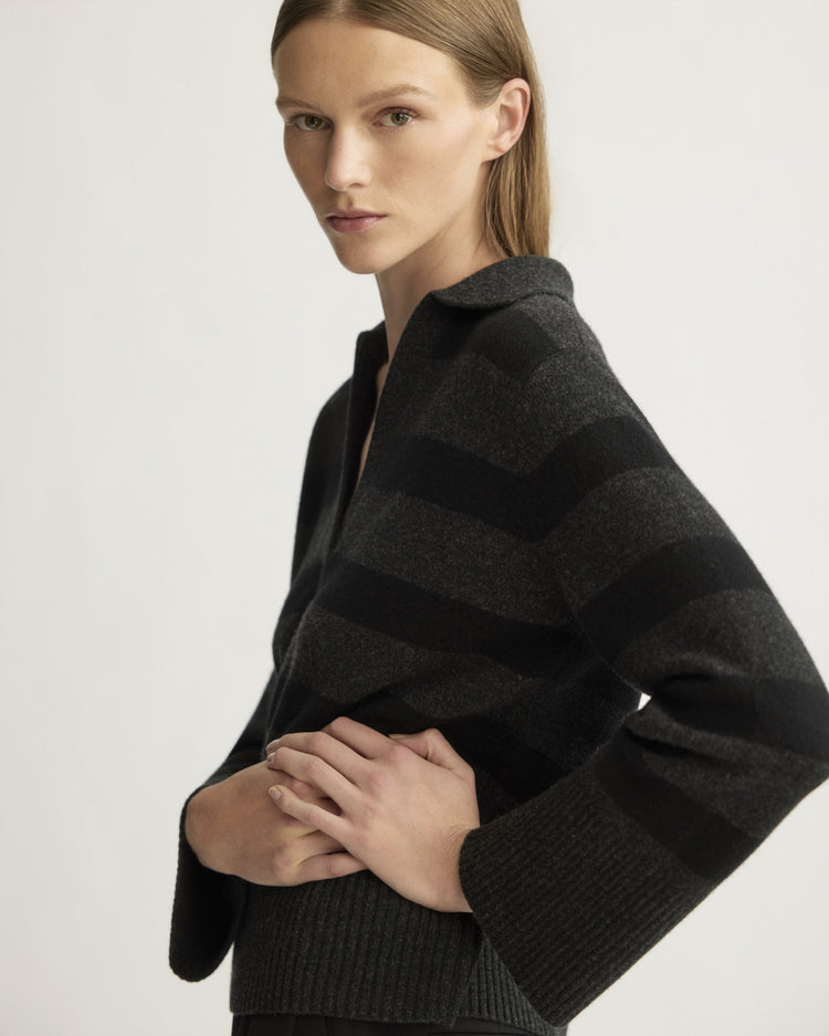 Allen Oversized Johnny Collar in Charcoal Stripe