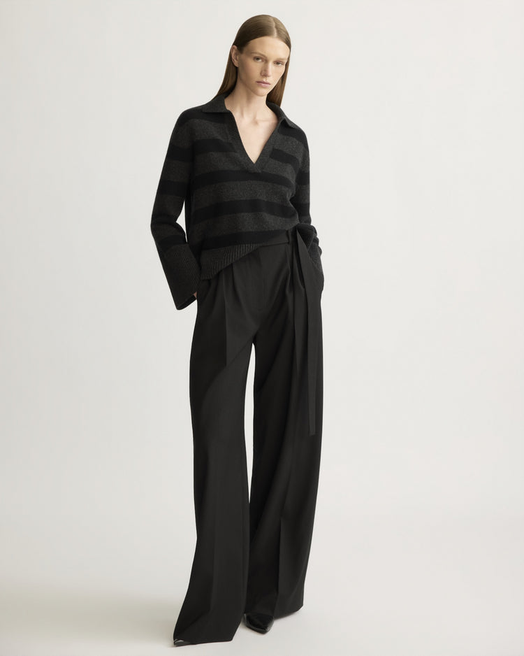 Allen Oversized Johnny Collar in Charcoal Stripe