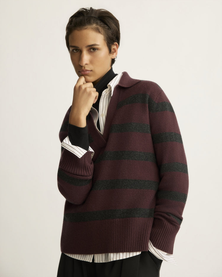 Allen Oversized Johnny Collar in Eggplant Stripe