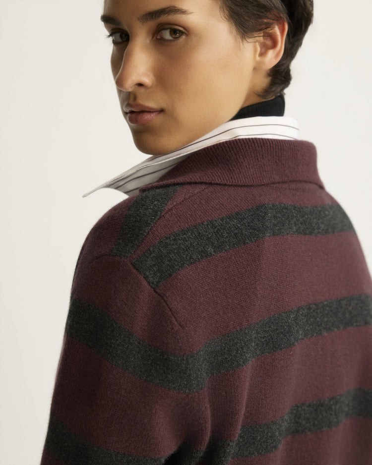 Allen Oversized Johnny Collar in Eggplant Stripe
