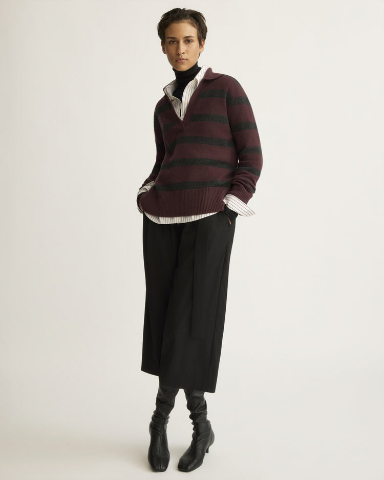 Allen Oversized Johnny Collar in Eggplant Stripe