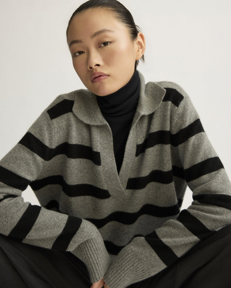 Allen Oversized Johnny Collar in Heather Grey Stripe