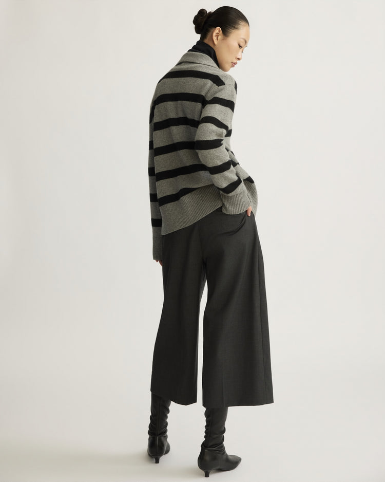 Allen Oversized Johnny Collar in Heather Grey Stripe