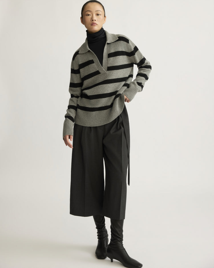 Allen Oversized Johnny Collar in Heather Grey Stripe