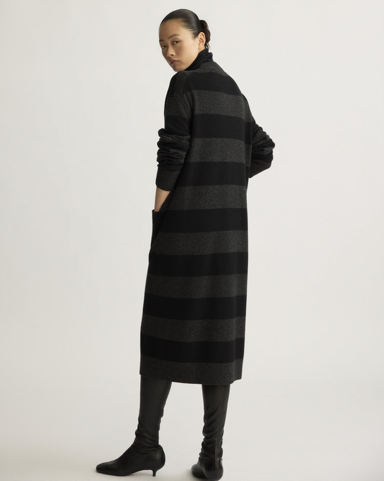 Lorimer Long Cardigan in Charcoal Stripe